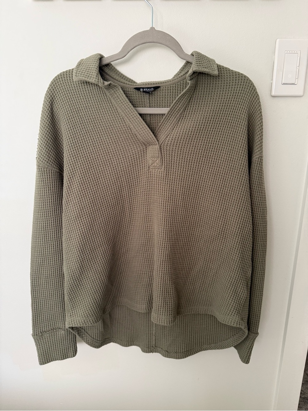 Buffalo David Bitton Olive Waffle-Knit Polo Pullover
